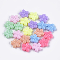 Mixed Color Opaque Acrylic Beads, Faceted, Flower, Mixed Color, 13x14.5x3.5mm, Hole: 1.5mm, about 1050pcs/500g
