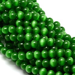 Vert Perles oeil de chat, ronde, verte, 10mm, Trou: 1.5mm, Environ 40 pcs/chapelet, 15.5 pouce