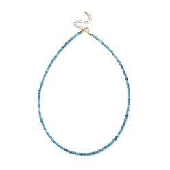 Apatite Natural Apatite Beaded Necklaces, with Golden Plated Brass Chain Extender and Spring Ring Clasps, Golden, 17.32~17.52 inch(44~44.5cm)