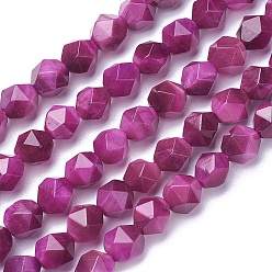 Rouge Violet Moyen Chapelets de perles oeil de tigre naturelles, teint, ronde à facettes, support violet rouge, 7~8x7.5~8mm, Trou: 0.8mm, Environ 47~49 pcs/chapelet, 15.3 pouce (39 cm)