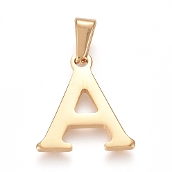 Letter A 304 Stainless Steel Pendants, Golden, Initial Letter.A, 19x17x1.8mm, Hole: 3x7mm
