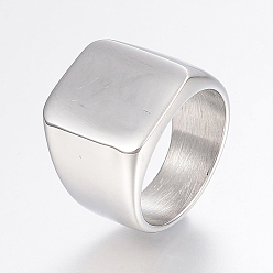 Stainless Steel Color 304 Stainless Steel Signet Band Rings for Men, Wide Band Finger Rings, Rectangle, Stainless Steel Color, 17~22mm