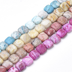 Crazy Agate Dyed Natural Crazy Agate Beads Strands, Square, 15~16x15~16x6~7mm, Hole: 1mm, about 26pcs/strand, 16.3 inch