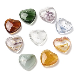 Couleur Mélangete Pendentifs en verre, pierre d'imitation, charmes de coeur, couleur mixte, 20~21x20.5~21x6.5~7.5mm, Trou: 1.6mm