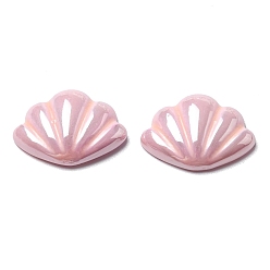 Pink Opaque Resin Shell Shaped Beads, Half Drilled, for Half Hole Beads, Pink, 12.5x16x4.5mm, Hole: 1.2mm