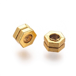 Oro Antiguo Abalorios de aleación de estilo tibetano, hexágono, oro antiguo, 6x7x4 mm, agujero: 3 mm