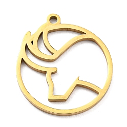Taurus 304 Stainless Steel Pendants, Real 18K Gold Plated, Laser Cut, Flat Round with 12 Constellations Sign Charm, Taurus, 22.5x20x1mm, Hole: 1.6mm
