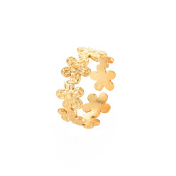 Настоящее золото 18K Ионное покрытие (ip) 304 открытая манжета из нержавеющей стали с цветочным узором для женщин, без никеля , реальный 18 k позолоченный, размер США 8 (18.1 мм)
