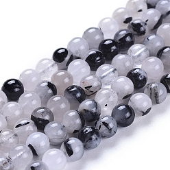 Quartz Rutilated Quartz naturel tourmaliné / perles de quartz rutile noires, ronde, 6~6.5mm, Trou: 0.7mm, Environ 63 pcs/chapelet, 15.16 pouce (38.5 cm)
