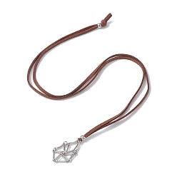 Platinum Brass Bar Link Chains Macrame Pouch Empty Stone Holder for Pendant Necklace Making, Adjustable Faux Suede Cord Necklace, Platinum, 30-3/4 inch(78cm), Pendant: 35x21mm