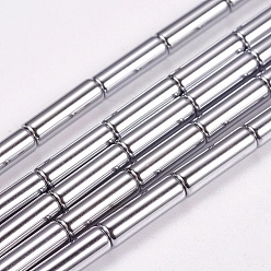 Silver Plated Non-magnetic Synthetic Hematite Beads Strands, Column, Silver Plated, 4x13mm, Hole: 1mm