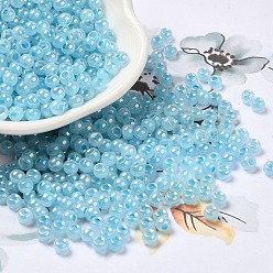 Sky Blue Glass Seed Beads, Ceylon, Round Hole, Round, Sky Blue, 4x3mm, Hole: 1.2mm, 7650pcs/pound