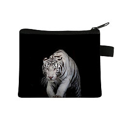 Tiger Realistic Animal Pattern Polyester Clutch Bags, Change Purse with Zipper, for Women, Rectangle, Tiger, 13.5x11cm