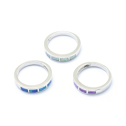 Platinum Synthetic Opal Finger Rings, with Brass Findings, Long-Lasting Plated, Mixed Color, Platinum, US Size 7 1/4(17.5mm)