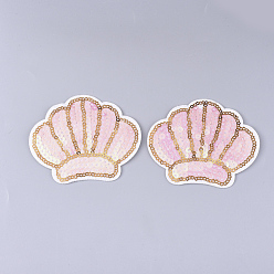 Colorful Computerized Embroidery Cloth Iron on/Sew on Patches, with Paillette/Sequins, Appliques, Costume Accessories, Scallop, Colorful, 71x82x1.5mm
