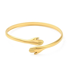 Real 18K Gold Plated Ion Plating(IP) 304 Stainless Steel Double Hands Hug Open Cuff Bangle, Jewelry for Women, Real 18K Gold Plated, Inner Diameter: 2 inch(5.2cm)