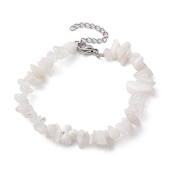 Rainbow Moonstone Natural Rainbow Moonstone Chips Beaded Bracelet, with 304 Stainless Steel Clasps, 7-1/8 inch(18cm)