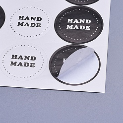 White DIY Sealing Stickers, Label Paster Picture Stickers, for Gift Packaging, Flat Round with Word Hand Made, White, 160x120x0.3mm, Sticker: 35mm, 12pcs/sheet