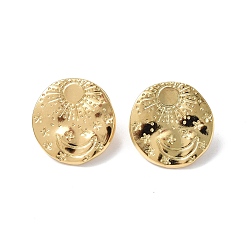 Real 18K Gold Plated Ion Plating(IP) 304 Stainless Steel Sun with Moon Stud Earrings for Women, Real 18K Gold Plated, 20.5x20mm, Pin: 0.7mm
