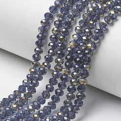 Gris Plaquent verre transparent perles brins, demi arc-en-ciel plaqué, facette, rondelle, grises , 4x3mm, Trou: 0.4mm, Environ 123~127 pcs/chapelet, 16.5~16.9 pouce (42~43 cm)