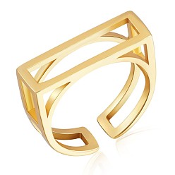 Золотой 925 прямоугольное открытое кольцо-манжета из стерлингового серебра, полое кольцо для женщин, золотые, размер США 5 1/4 (15.9 мм)