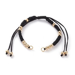 Black Adjustable Polyester Braided Cord Bracelet Making, with Metallic Cord, Brass Beads, 304 Stainless Steel Jump Rings, Black, 5-1/2~11-3/8 inch(14~29cm)