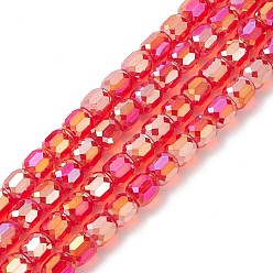 Red AB Color Plated Glass Beads, Faceted Barrel, Red, 8x8mm, Hole: 1mm