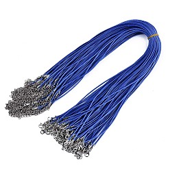 Azul Royal Algodón encerado el collar del cordón, con broches de langosta de la aleación de la garra y las cadenas finales de hierro, Platino, azul real, 17.12 pulgada (43.5 cm), 1.5 mm