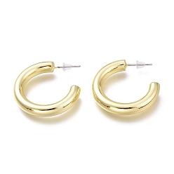 Real 18K Gold Plated Brass Half Hoop Earrings, with Steel Pin and Plastic Ear Nuts, Long-Lasting Plated, Ring, Real 18K Gold Plated, 28.7mm, Pin: 0.6mm