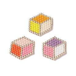 Mixed Color 3Pcs 3 Color Handmade MIYUKI Japanese Seed Beads, Loom Pattern, Cube, Mixed Color, 21x19x2mm, 1Pc/color