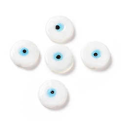 Белый Ручной зло бусины глаз, плоско-круглые, белые, 17~17.5x4 мм, отверстие : 1.2 мм