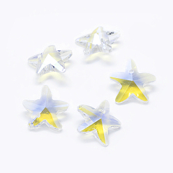 Colorful Faceted Glass Pendants, Star, Colorful, 14x15x6mm, Hole: 1mm