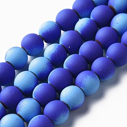 Bleu Moyen  Vaporisez peints non-magnétiques synthétiques perles d'hématite brins, ronde, bleu moyen, 8x7.5mm, Trou: 1mm, Environ 53~40 pcs/chapelet, 15.55 pouces ~ 15.75 pouces (39.5~40 cm)