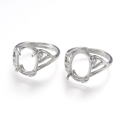Platine Laiton composants d'anneau pour les doigts, 4 réglages de bague à griffes, avec zircons, ovale, taille 7, platine, Plateau: 11x7 mm, 17mm