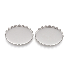 Stainless Steel Color 201 Stainless Steel Cabochon Settings, Lace Edge Bezel Cups, Oval, Stainless Steel Color, Tray: 25x18mm, 26x19x4mm