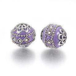 Medium Purple Handmade Indonesia Beads, with Metal Findings, Round, Antique Silver, Medium Purple, 19.5x19mm, Hole: 1mm
