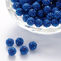 Capri Bleu Perles de boule pave disco , Perles de strass d'argile polymère , Grade a, ronde, bleu capri, pp 14 (2~2.1 mm), 10 mm, Trou: 1.0~1.2mm