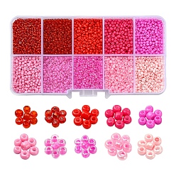Pink 8500pcs 10 perles de rocaille en verre de style, ronde, 12/0, rose, 1.5~2.5mm, Trou: 0.5~1mm, 13g, 850 pcs / style, 8500 pcs / boîte