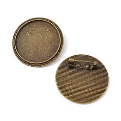 Antique Bronze Flat Round Tibetan Style Brooch Cabochon Settings, with Iron Back Bar Pins, Cadmium Free & Nickel Free & Lead Free, Antique Bronze, Tray: 30mm, 35x7mm