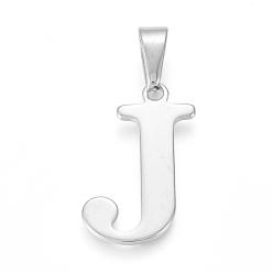 Letter J 304 Stainless Steel Pendants, Initial Letter.J, 28x20x1.5mm, Hole: 4x10mm