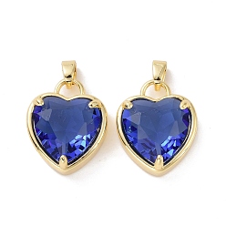 Blue Glass Pendants, with Golden Plated Brass Findings, Cadmium Free & Lead Free, Heart, Blue, 18x14.5x8mm, Hole: 4x6mm