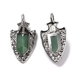 Green Aventurine Natural Green Aventurine Faceted Big Pendants, Dragon Claw with Arrow Charms, with Antique Silver Plated Alloy Findings, 55x27.5x10.5mm, Hole: 6mm