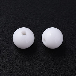 White Opaque Acrylic Beads, Round, White, 10x9mm, Hole: 2mm, about 940pcs/500g