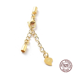 Золотой 925 удлинитель цепи из стерлингового серебра, концевые цепочки с застежками-караками и концами шнура, вкладки цепочки сердечек, с печатью s925, золотые, 22.5 мм
