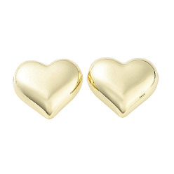 Real 18K Gold Plated Brass Stud Earrings for Women, Heart, Real 18K Gold Plated, 17.5x20mm