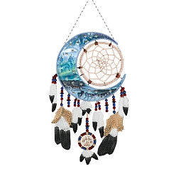 Mixed Color DIY Moon Pendant Decoration Diamond Painting Kit, Including Resin Rhinestones Bag, Diamond Sticky Pen, Tray Plate and Glue Clay and Metal Chain, Mixed Color, Finish Product: 330x200mm