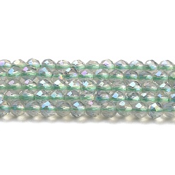 Verde Pálido Electroplate transparentes cuentas de vidrio hebras, arco iris chapado, ronda facetas, verde pálido, 2 mm, agujero: 0.7 mm, sobre 184~187 unidades / cadena, 14.45'' (36.7 cm)