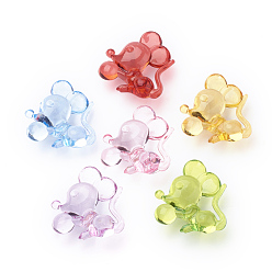 Mixed Color Transparent Acrylic Beads, Large Hole Beads, Mouse, Mixed Color, 49x45x18.5mm, Hole: 6mm, about 45pcs/500g
