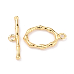 Real 18K Gold Plated Rack Plating Brass Toggle Clasps, Long-Lasting Plated, Ring, Real 18K Gold Plated, Ring: 25x16x2.5mm, Hole: 2mm, Bar: 28.5x6.5x2.5mm, Hole: 2mm