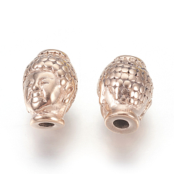 Rose Gold 304 Stainless Steel Beads, Buddha's Head, Rose Gold, 10x13x9mm, Hole: 3mm